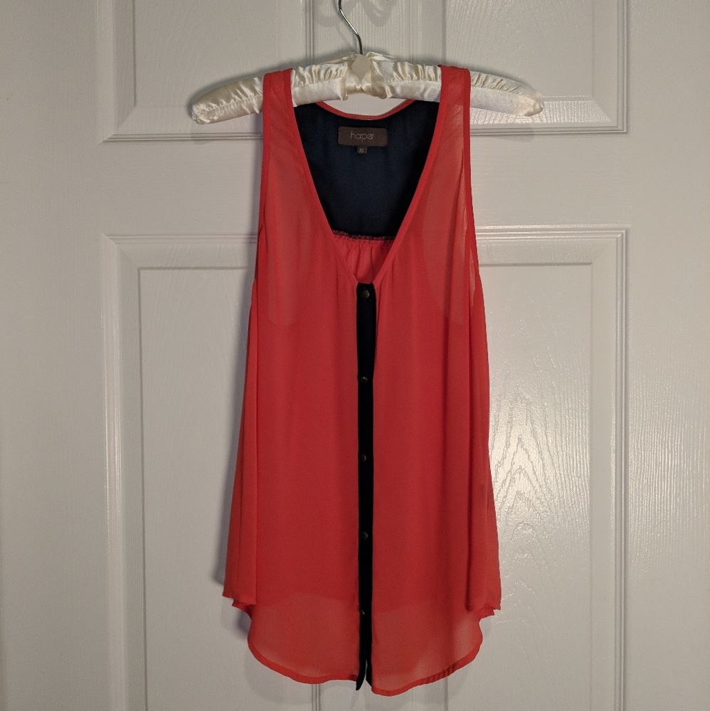 Harper Orange & Navy Sheer Hi-Lo Tank Blouse XS